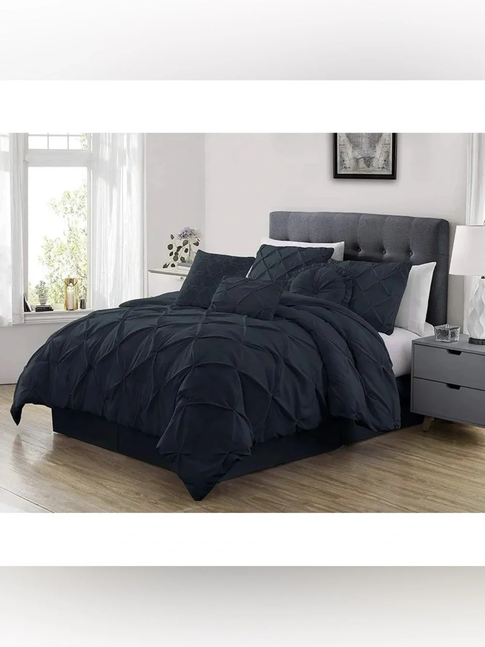 Plush Pintuck king 3 piece Comforter Set - Dark Charcoal
